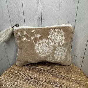 Velvet Pouch Dandelion Tan Taupe Spring Bag Makeup Bag Coin Pouch NEW